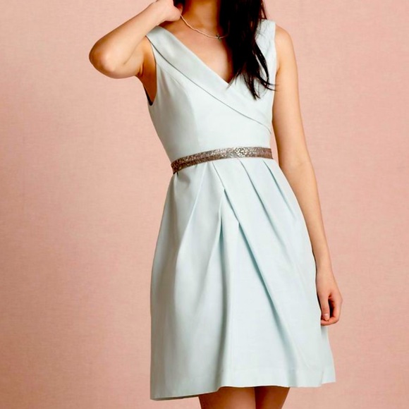 BHLDN x Anthropologie Feria 0 / XS Mint Green Silk Cotton V-Neck Formal Mini - Picture 9 of 11